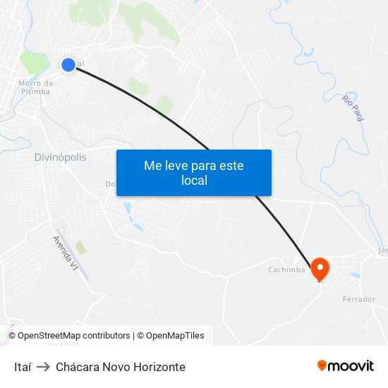 Itaí to Chácara Novo Horizonte map