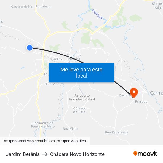 Jardim Betânia to Chácara Novo Horizonte map