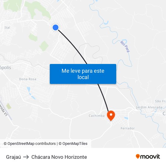 Grajaú to Chácara Novo Horizonte map