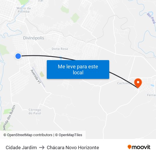 Cidade Jardim to Chácara Novo Horizonte map