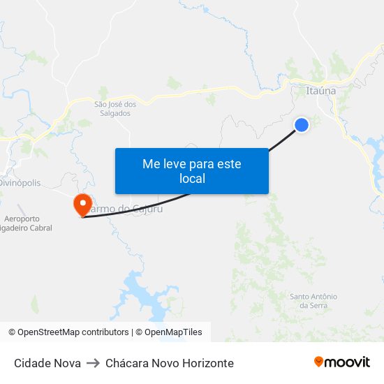 Cidade Nova to Chácara Novo Horizonte map