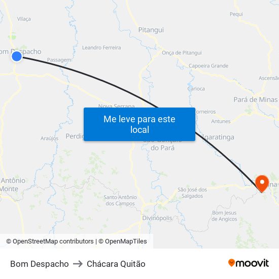 Bom Despacho to Chácara Quitão map