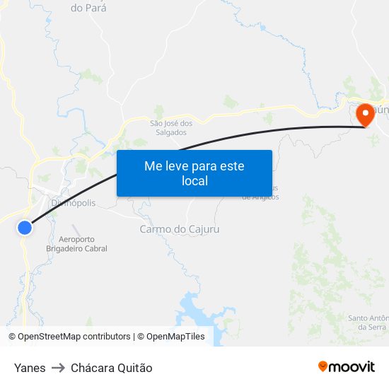 Yanes to Chácara Quitão map