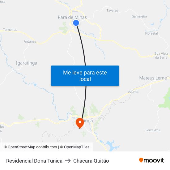 Residencial Dona Tunica to Chácara Quitão map