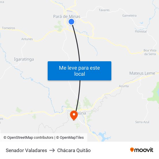 Senador Valadares to Chácara Quitão map