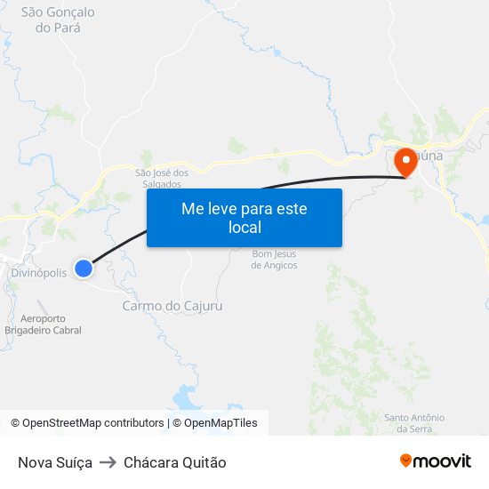 Nova Suíça to Chácara Quitão map