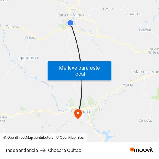 Independência to Chácara Quitão map