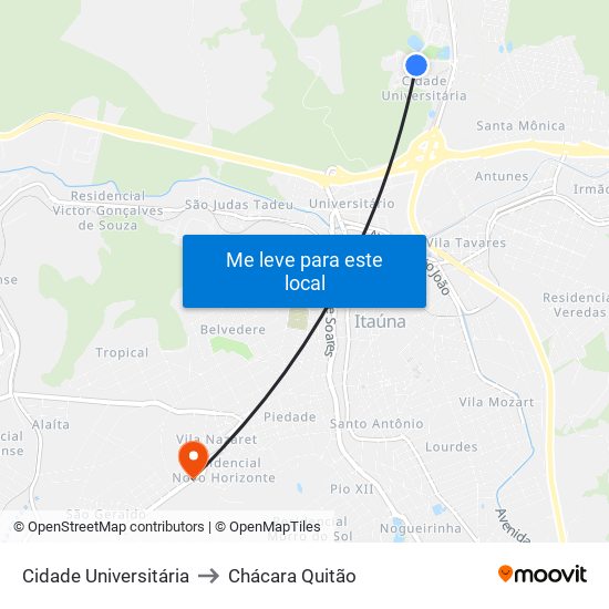 Cidade Universitária to Chácara Quitão map