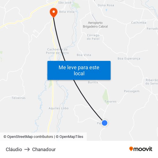 Cláudio to Chanadour map