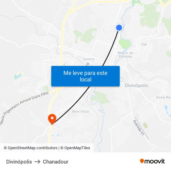 Divinópolis to Chanadour map