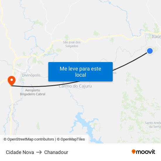 Cidade Nova to Chanadour map