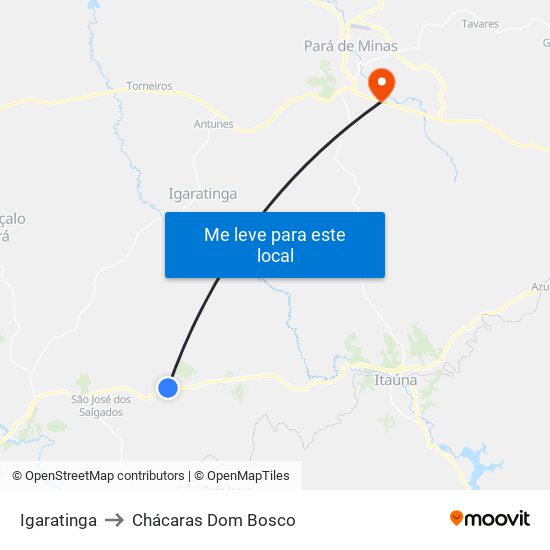 Igaratinga to Chácaras Dom Bosco map