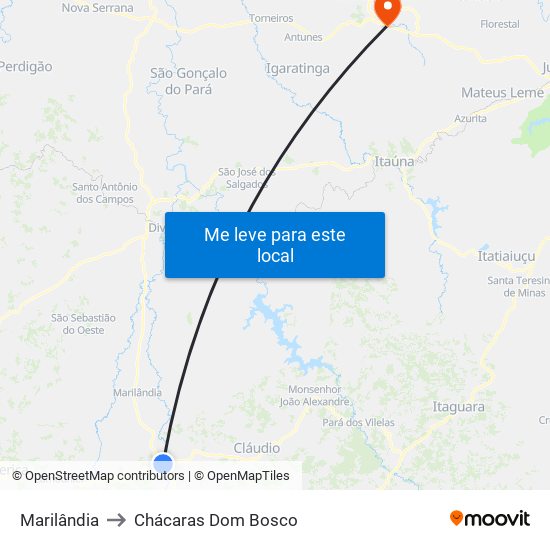 Marilândia to Chácaras Dom Bosco map