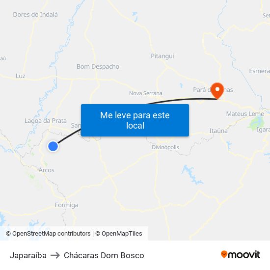 Japaraíba to Chácaras Dom Bosco map