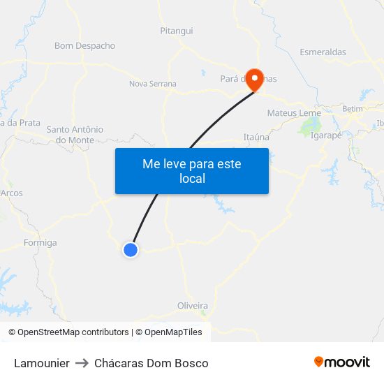 Lamounier to Chácaras Dom Bosco map