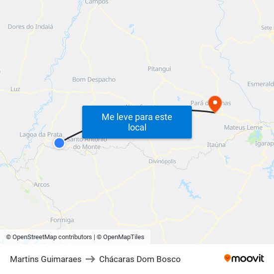 Martins Guimaraes to Chácaras Dom Bosco map
