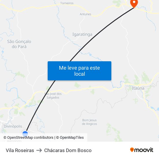 Vila Roseiras to Chácaras Dom Bosco map