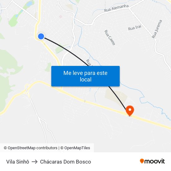 Vila Sinhô to Chácaras Dom Bosco map