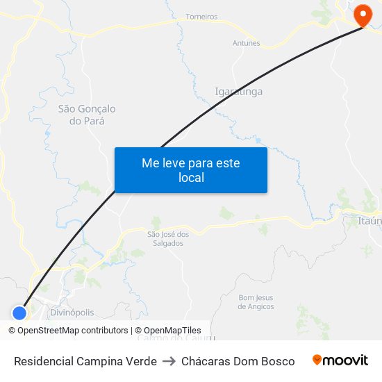 Residencial Campina Verde to Chácaras Dom Bosco map