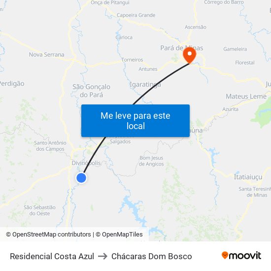 Residencial Costa Azul to Chácaras Dom Bosco map