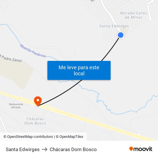 Santa Edwirges to Chácaras Dom Bosco map