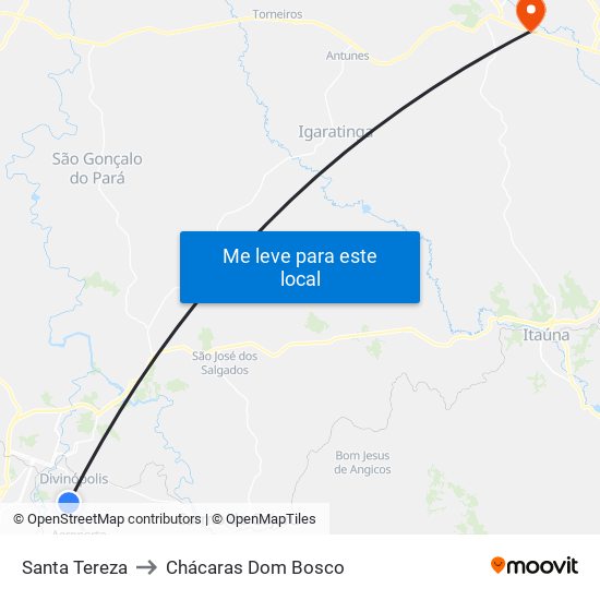 Santa Tereza to Chácaras Dom Bosco map