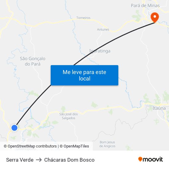 Serra Verde to Chácaras Dom Bosco map