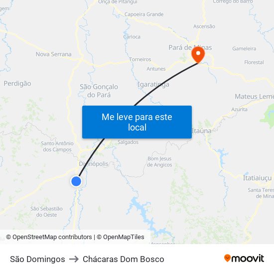 São Domingos to Chácaras Dom Bosco map