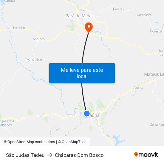 São Judas Tadeu to Chácaras Dom Bosco map