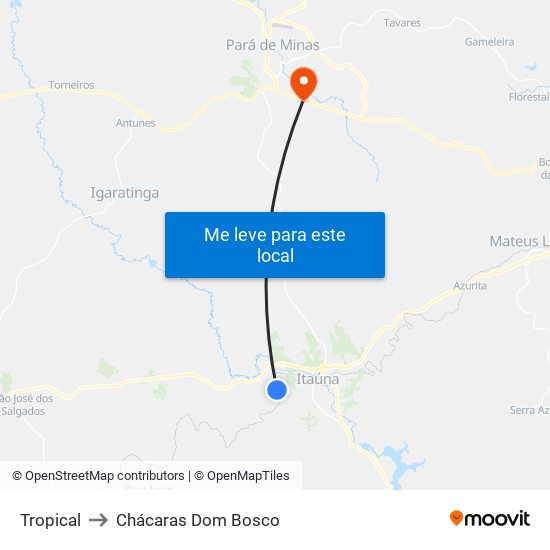 Tropical to Chácaras Dom Bosco map