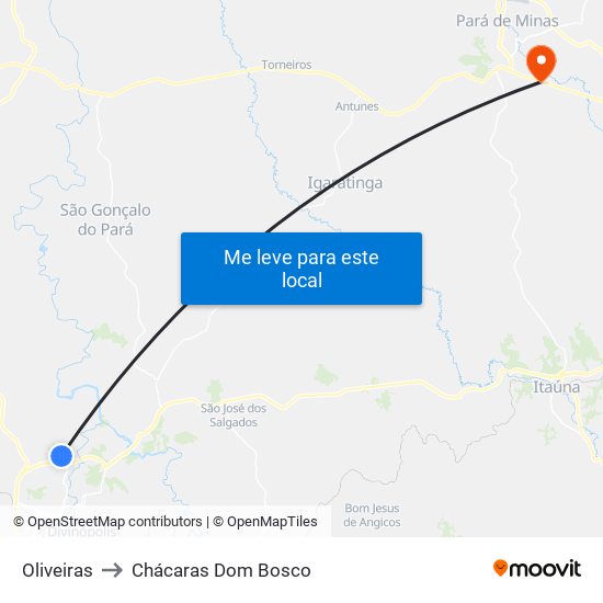 Oliveiras to Chácaras Dom Bosco map
