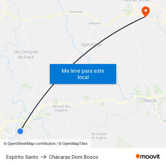 Espírito Santo to Chácaras Dom Bosco map