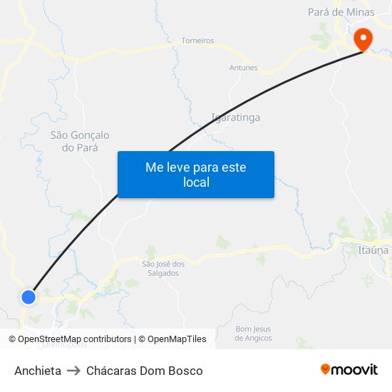 Anchieta to Chácaras Dom Bosco map