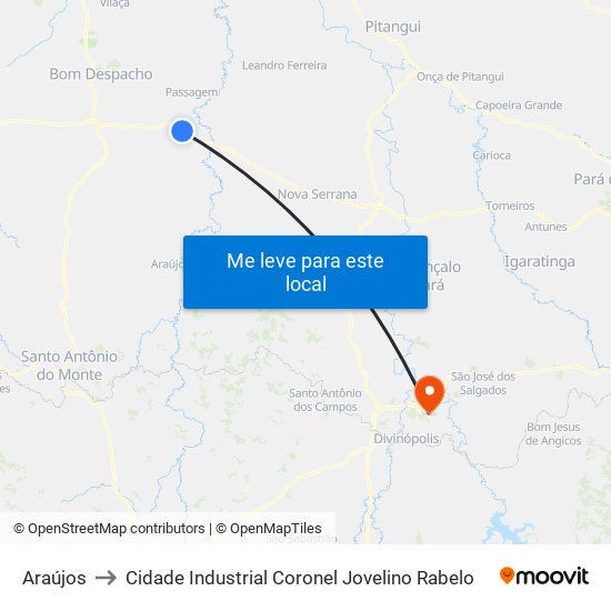 Araújos to Cidade Industrial Coronel Jovelino Rabelo map