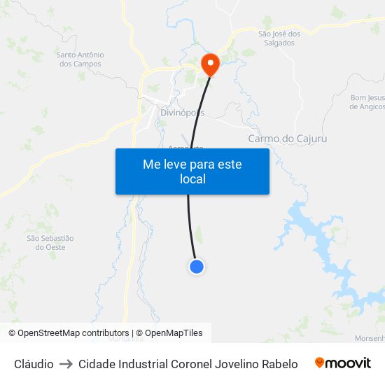 Cláudio to Cidade Industrial Coronel Jovelino Rabelo map