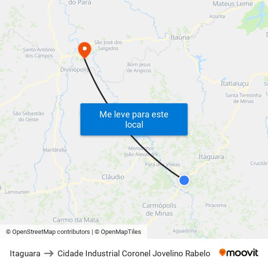 Itaguara to Cidade Industrial Coronel Jovelino Rabelo map