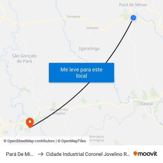 Pará De Minas to Cidade Industrial Coronel Jovelino Rabelo map