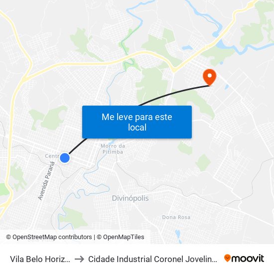 Vila Belo Horizonte to Cidade Industrial Coronel Jovelino Rabelo map