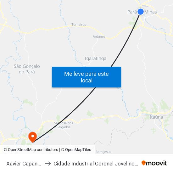 Xavier Capanema to Cidade Industrial Coronel Jovelino Rabelo map