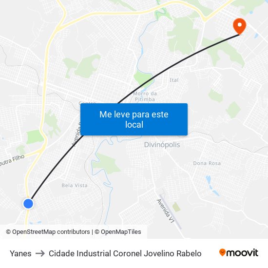 Yanes to Cidade Industrial Coronel Jovelino Rabelo map