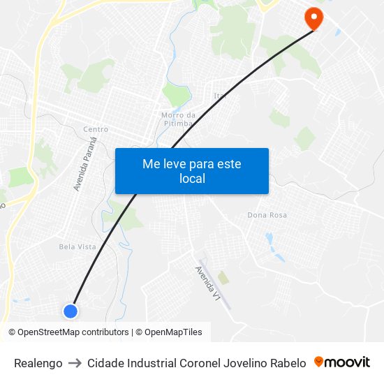 Realengo to Cidade Industrial Coronel Jovelino Rabelo map