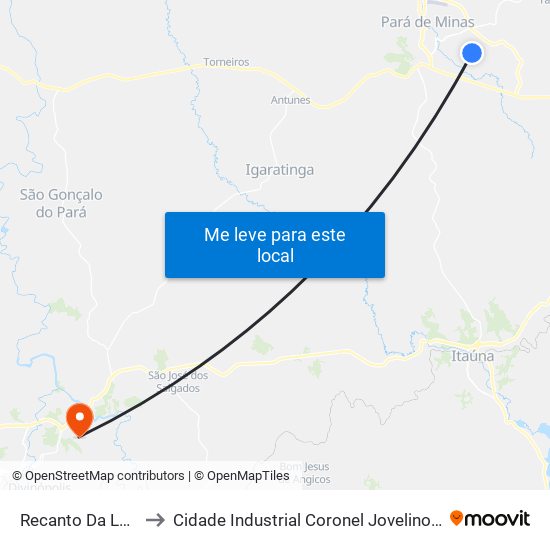 Recanto Da Lagoa to Cidade Industrial Coronel Jovelino Rabelo map