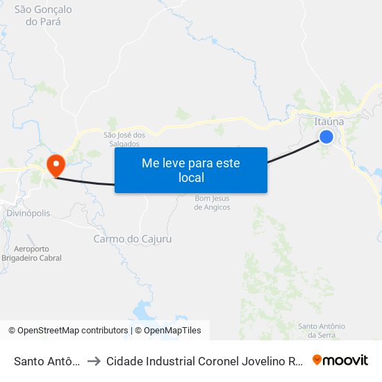 Santo Antônio to Cidade Industrial Coronel Jovelino Rabelo map