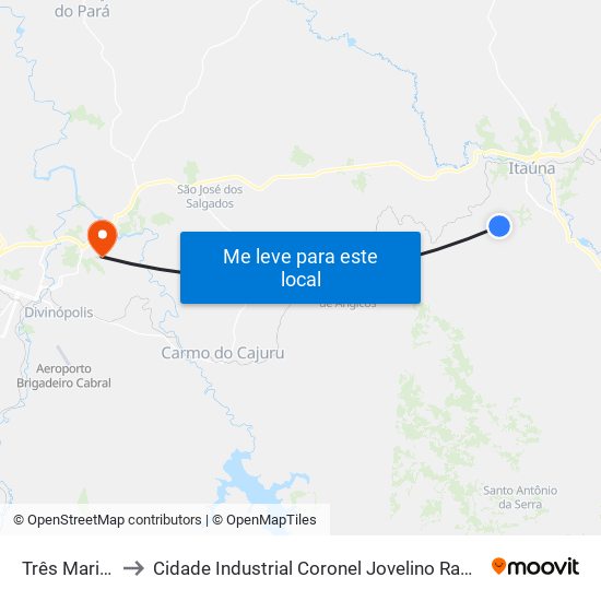 Três Marias to Cidade Industrial Coronel Jovelino Rabelo map