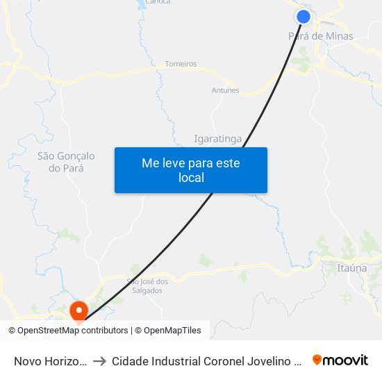 Novo Horizonte to Cidade Industrial Coronel Jovelino Rabelo map