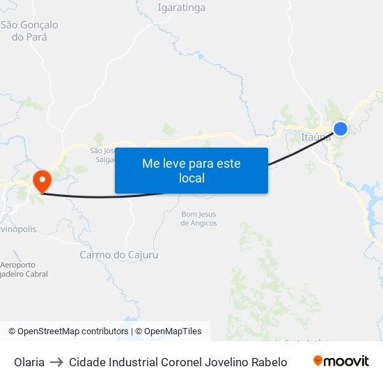 Olaria to Cidade Industrial Coronel Jovelino Rabelo map