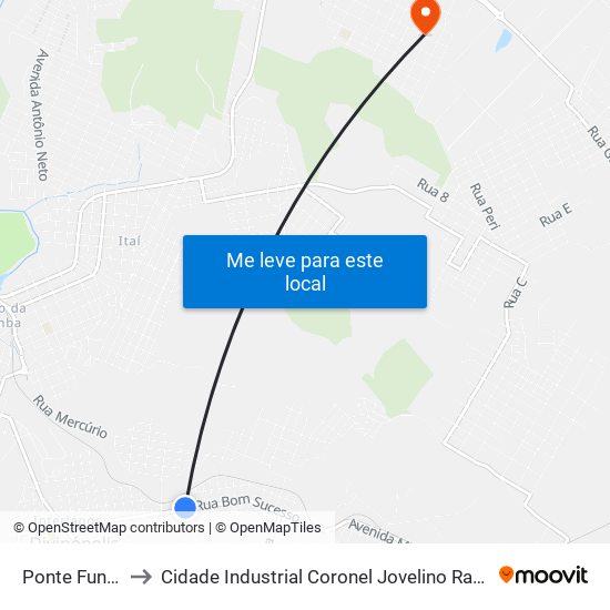 Ponte Funda to Cidade Industrial Coronel Jovelino Rabelo map