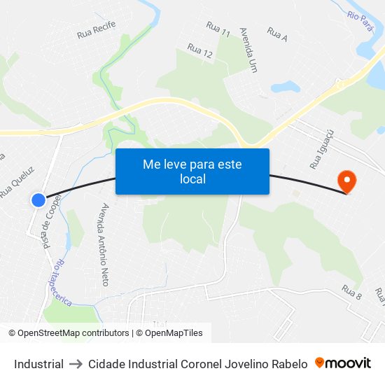 Industrial to Cidade Industrial Coronel Jovelino Rabelo map