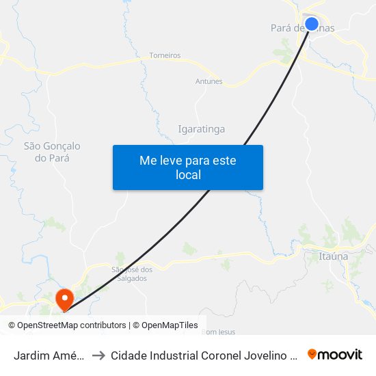 Jardim América to Cidade Industrial Coronel Jovelino Rabelo map