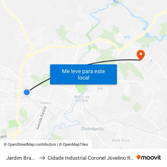 Jardim Brasília to Cidade Industrial Coronel Jovelino Rabelo map